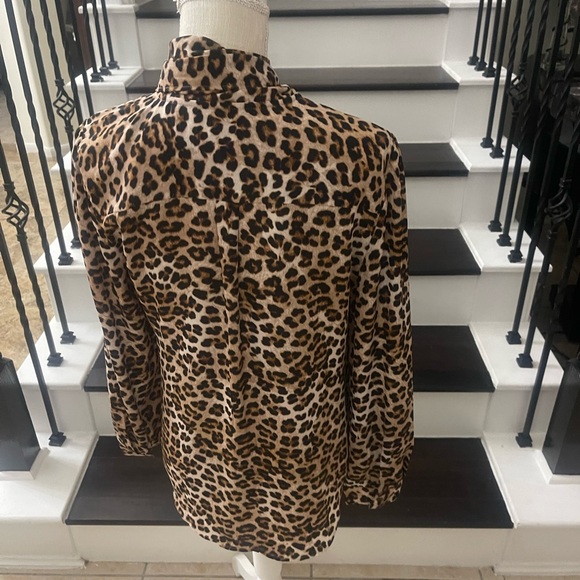 Ann Taylor Factory Leopard Print Tie-Neck Blouse - Brown & Black - Picture 12 of 15